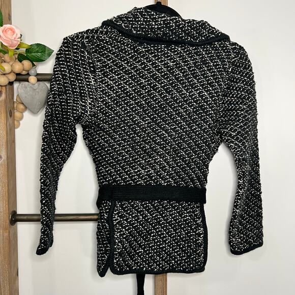 Ann Taylor NWT Black Ivory Wool Blend Tweed Blazer with Belt Tie Size‎ X Small - Picture 5 of 7